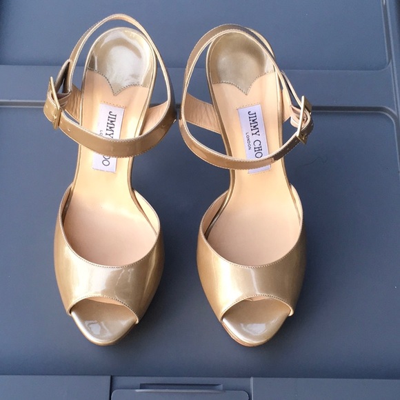 Jimmy Choo Linda Gold Platform Sandal Heels - Picture 6 of 10